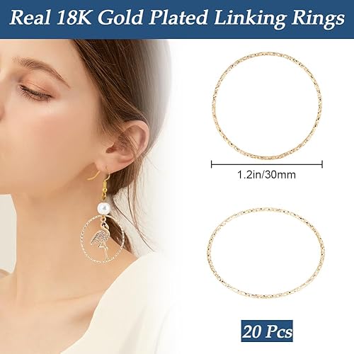 Beebeecraft 1 boîte de 20 anneaux de Liaison Breloques en Laiton Plaqué Or 18 carats 30 mm Cadres Circulaires Connecteurs Breloques pour la Fabrication de Bijoux Colliers Bracelets Loisirs Créatifs - Nail Gallerys