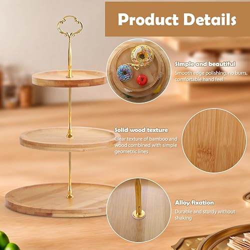 Présentoir à gâteaux à 3 étages en bois - Présentoir à cupcakes de Noël - Grand présentoir pour anniversaire, thé de l'après-midi, fête, mariage, H : 38 cm - Nail Gallerys