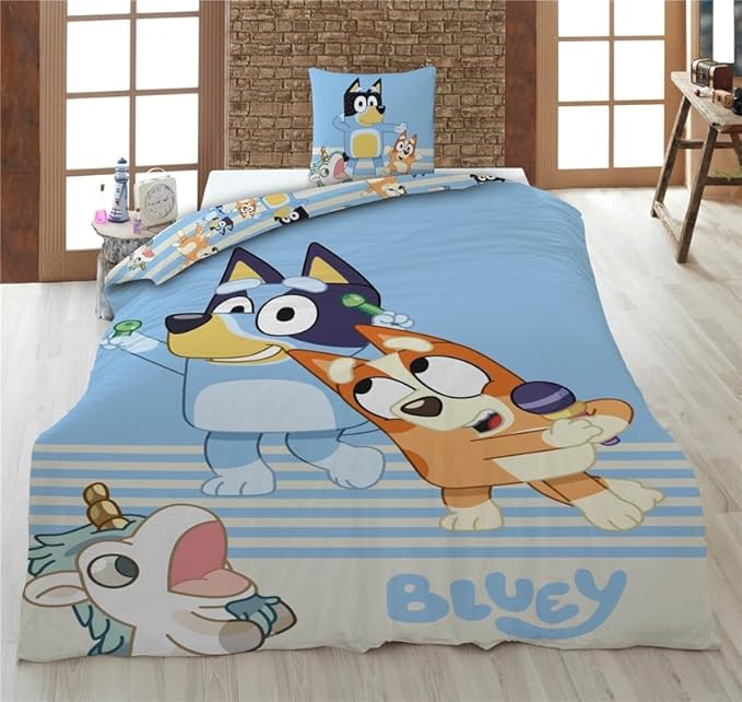 Aymax Parrure de lit Bluey Licorne 140x200cm + taie d'oreiller 65x65cm 100% Coton - Nail Gallerys