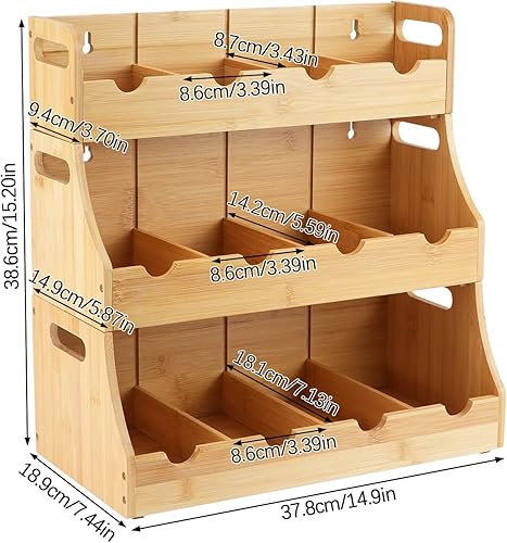 Boite A The en Bambou Verticale SHAIDOJIO, Boite À Thé Empilable à 3 Niveaux, Organisateur de Mural Sachets de Thé avec 12 Compartiments Amovibles pour Le Rangement des Sachets de Thé Café Sucre - Nail Gallerys