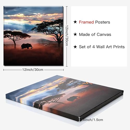 Sungeek 4 Parties Impression sur Toile 30x30cm Cadre Moderne Image sur Toile pour Chambre Bain Salon Cuisine Peinture Tableau pour Art Déco Murale (Afrique B) - Nail Gallerys