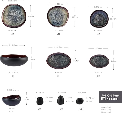 Karaca Streamline New Galactic Stoneware Service de vaisselle, 59 pièces, 12 personnes, Noir ;Plats de service, Service de table, Design unique, Service de vaisselle, Stoneware - Nail Gallerys