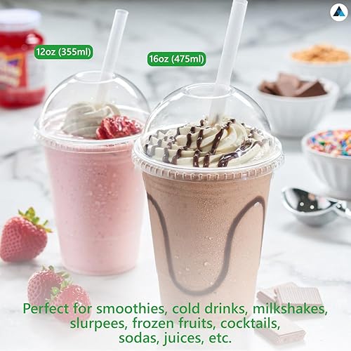 Nationwide Paper Lot de 200 gobelets à smoothie de qualité supérieure de 295 ml avec couvercles en dôme, pour milkshake, jus, bonbons et milkshakes épais pour bar et restaurants - Nail Gallerys
