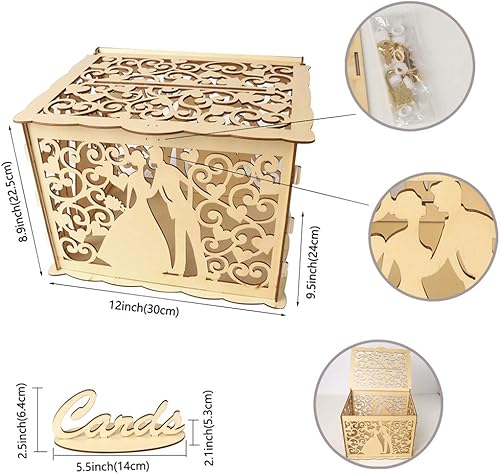 Amosfun Urne Mariage Tirelire Mariage en Bois Silhouette Mariés avec Clé et 12pcs Bagues en Caoutchouc Taille L - Nail Gallerys