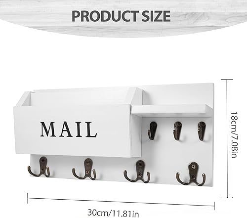 BTBHIHO Porte Clef Mural, Porte-Clés avec Étagères, Home Décoration Boîte à Clés Vintage Et Porte-Lettres Mural, Porte-courriers avec 7 Crochets pour Salon, Cuisine, Bureau, Chambre (Blanc) - Nail Gallerys