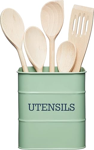 KitchenCraft Living Nostalgia - Pot à Ustensiles en Métal, 15 x 15 x 16 cm, Vert Clair, 14.5 x 14.5 x 16 cm - Nail Gallerys