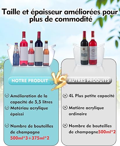 Seau à glace 2 x refroidisseur à champagne en plastique，Grand bac à glaçons, seau à glace pour refroidir la bière, le vin et les boissons non alcoolisées - refroidisseur à champagne (transparent) - Nail Gallerys