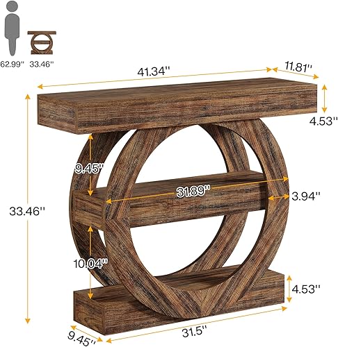 Tribesigns Table console de maison de campagne de 41 pouces, table de canapé à 3 niveaux derrière le canapé avec base circulaire, meubles d'entrée avec étagères de rangement pour salon, couloir - Nail Gallerys