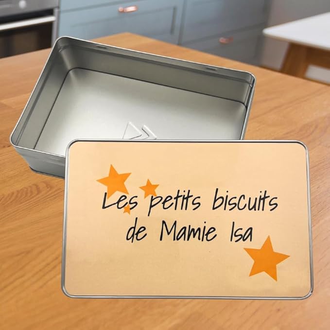Boîte à Biscuits Personnalisée – Motif Étoiles – Métal – Cadeau Original pour Mamie, Maman ou Gourmande – 20 x 13 x 5 cm - Nail Gallerys