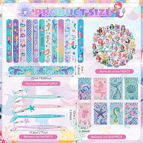 TIVUNORON 78 Pièces Cadeau d'anniversaire De Sirène pour Enfants, Cadeau De Fête De Sirène avec Carnet De Notes Bâton d'encre Gel Bracelets Tatouages, Remplisseurs De Fête pour Enfants Et Filles - Nail Gallerys