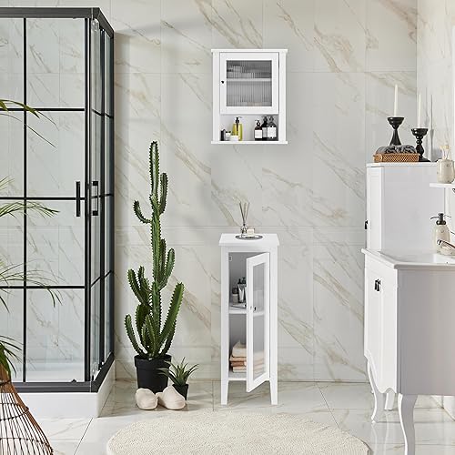 Relaxdays Meuble Salle de Bain Suspendu, Placard Mural WC, 3 étagères, Porte en Verre Acrylique, HLP: 52x42x18 cm, Blanc - Nail Gallerys