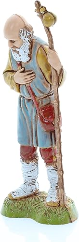 Moranduzzo Vieil Homme avec Bâton pour Crèche de 10 Cm Échelle 1:20-Figurines de Crèche Indestructibles-Style 700',Peinture Finition à la Main,Produit Officiel,Fabriqué en Italie,Sculpteur M. Landi - Nail Gallerys