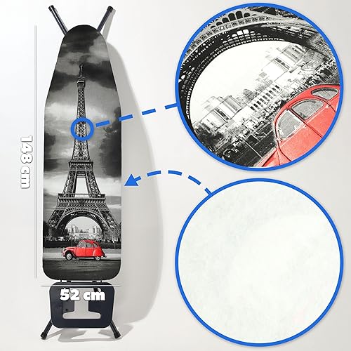 KADAX Housse de table à repasser, avec cordon de serrage, housse de table à repasser, pour fer à repasser à vapeur, housse de rechange avec mousse de polyuréthane (tour Eiffel 148 x 52 cm) - Nail Gallerys