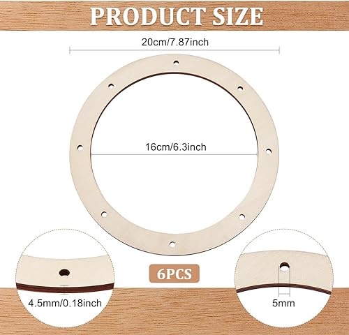 FINGERINSPIRE 6 Anneaux en bois avec Cadres de Couronne en Bois 20cm Couronnes Suspendues en Carton pour DIY Loisirs Créatifs Formes de Couronne en Bois avec Trous Prédécoupés pour Mariage Festival - Nail Gallerys