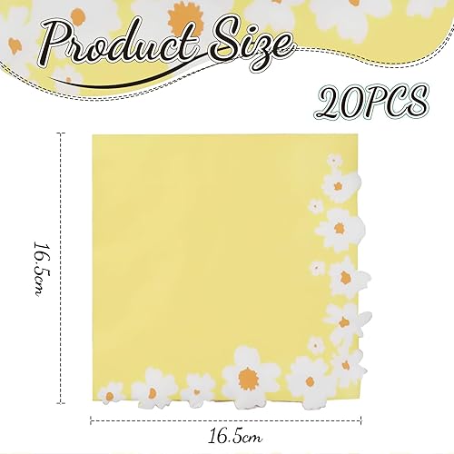 Kotkiddy Lot de 20 Serviettes de Fête à Motif Marguerite Serviettes Cocktail Déjeuner Serviettes en Papier Fleurs Printemps Été pour Pique-Nique (Jaune) - Nail Gallerys