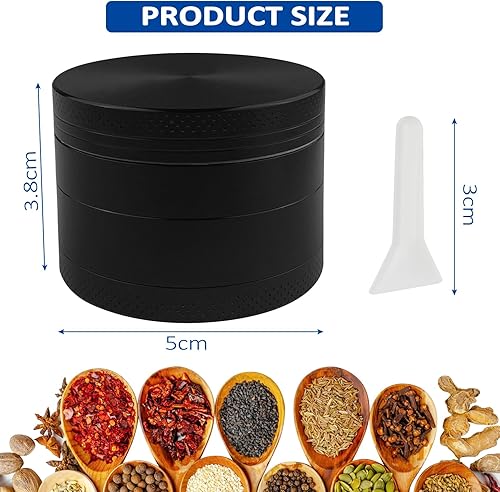 Tarpedrium Grinder en Zinc Alliage, Moulin à Épices en 4 Pièces, Moulin à Herbes avec Grattoir, Grinder Effriteuse, Broyeur D'Herbes, Grinder en Métal pour Herbes Sèches et Spices, (Noir) - Nail Gallerys