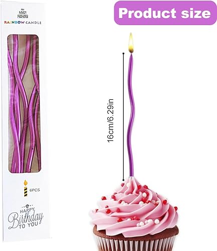 Lot de 24 bougies d'anniversaire torsadées, bougies spirales pour gâteau, bougies fines pour gâteau, centres de table pour décoration de gâteau (Violet) - Nail Gallerys