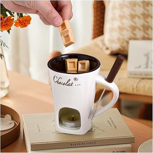 DengFen Tasse à fondue au chocolat, service à fondue en céramique avec fourchette, tasse à fondre le fromage, tasse chauffante au beurre, casserole chauffante avec bougie chauffe-plat, convient pour - Nail Gallerys