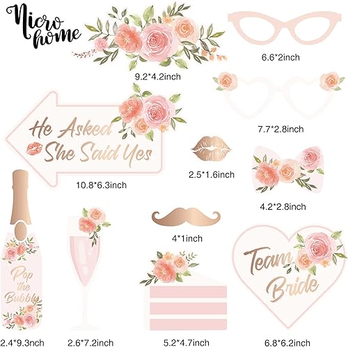 NICROHOME Lot de 11 accessoires de photomaton pour enterrement de vie de jeune fille - Doré rose - Pour mariage, Saint-Valentin, fiançailles, anniversaire, selfies - Nail Gallerys