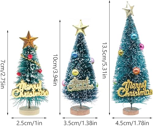 DBAILY Lot de 3 mini sapins de Noël, verts, décorés, 13,5, 10, 7 cm - Nail Gallerys