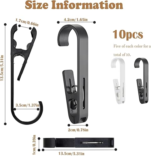 Realand Lot de 10 grandes épingles à linge avec crochets – Crochets à linge robustes avec clips, clips réversibles pour suspendre serviettes, rideaux de douche, bottes, chaussettes, peignoirs - Nail Gallerys