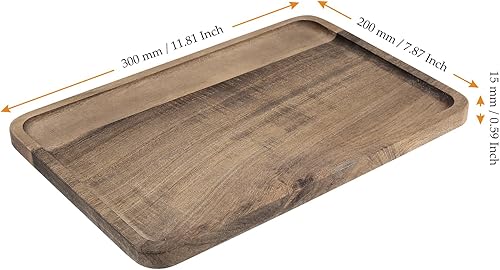 FAAING Lot de 2 plateaux rectangulaires en bois d'acacia - 30 x 20 cm - Grand plateau décoratif en bois - Plateau de service rectangulaire pour petit déjeuner, cuisine - Nail Gallerys