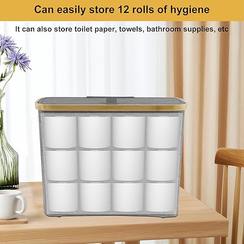 Grand panier de rangement pour papier toilette avec fenêtre latérale - Peut contenir jusqu'à 12 rouleaux de papier toilette - 45 x 35 x 15 cm - Poubelle de salle de bain avec couvercle - Multi-usages - Nail Gallerys