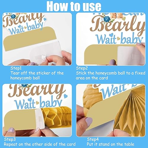 Lot de 10 décorations de table en nid d'abeille pour fête prénatale, fête prénatale, fête prénatale - Marron et bleu - Nail Gallerys