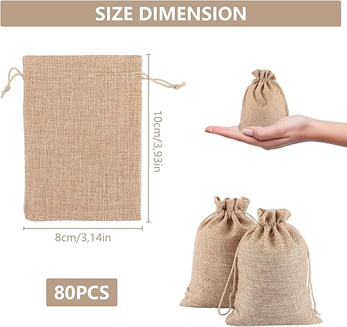 FWEEK Lot de 80 petits sacs en toile de jute - 8 x 10 cm - Petit sac en coton avec cordon de serrage - Sacs en coton - Pour mariage, bricolage et fête - Nail Gallerys