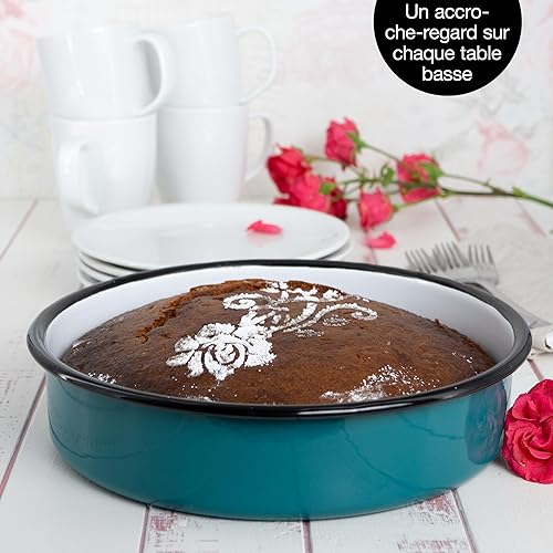 Moritz & Moritz Moule à Cake en Email - Rond - 26 x 6 cm - Cuisson du Pain et des Gâteaux - Avec Corne 3 Gabarits de Décoration Livret de Recettes - Plat Four - Nail Gallerys