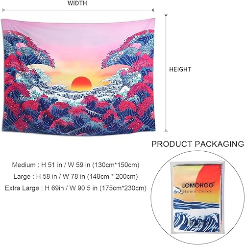 LOMOHOO Grande tapisserie murale à suspendre avec motif vague de l'océan et coucher de soleil avec décoration murale pour salon, chambre à coucher - Nail Gallerys