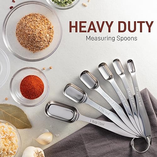 Zulay Kitchen la mesure heavy duty en acier inoxydable cuillères à design slim pour narrow spice jars, 6 pieceâ cuillères à mesurer en acier inoxydable avec gravé et marques â amovible fermoir, meas - Nail Gallerys
