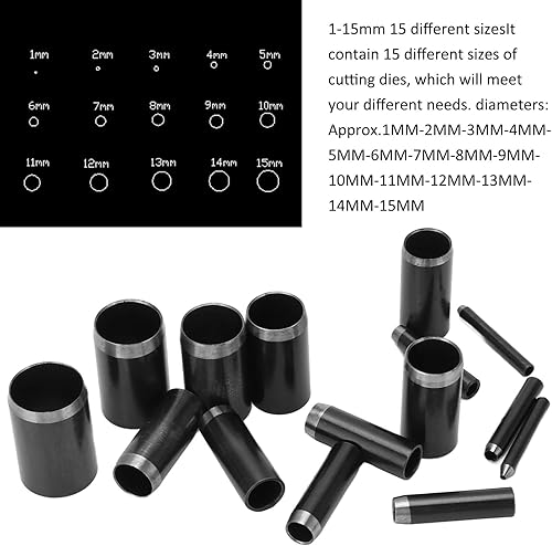 Wifehelper Outil de Poinçonnage de Trou Creux, 15pcs Outil de Poinçonnage en Cuir pour Bricolage Cuir Artisanat Outil de Coupe de Perforateur de Cuir, Bords Incisifs Haute densité 1 à 15 Mm, - Nail Gallerys