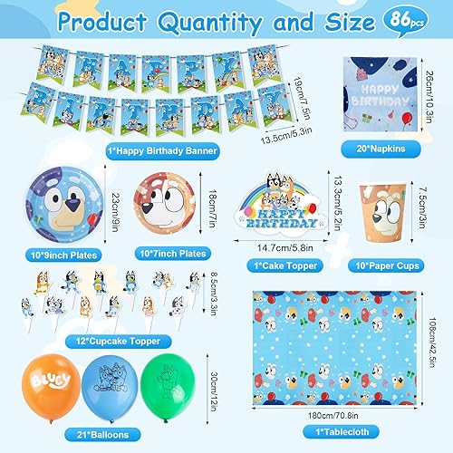 Dekewe 86 PCS Décoration Anniversaire Blue-y - Ballons, Serviettes, Bannière Joyeux Anniversaire - Décorations de Fête et Table - Nail Gallerys