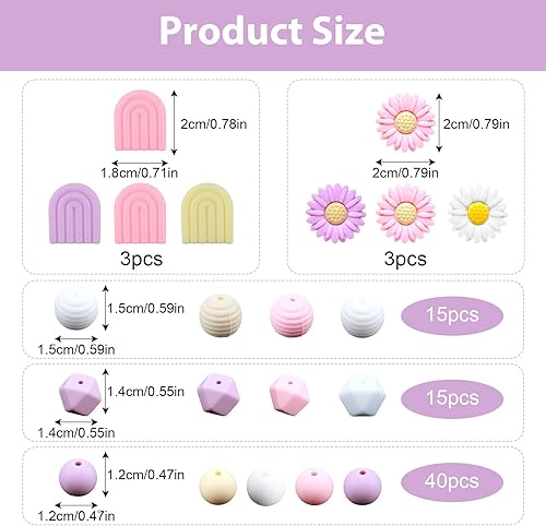 Lot de 76 perles en silicone en forme de fleur - Rondes - En vrac - En vrac - 4 couleurs - Pour bricolage, porte-clés, bracelets, colliers - Fabrication de bijoux - Nail Gallerys