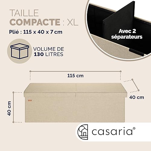 Casaria® Banc de Rangement Beige 115 x 40 x 40 cm Coffre de Rangement Pliable 130 L Couvercle Rabattable Salon Chambre - Nail Gallerys