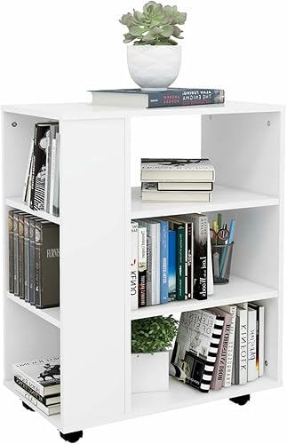 Norheim Support d'imprimante Autonome avec roulettes et 3 étagères Ouvertes,Caisson de Bureau avec roulettes, Support d'Imprimante Bois,Bureau Côté Mobile avec Roues-Blanc 60x35x75 cm - Nail Gallerys