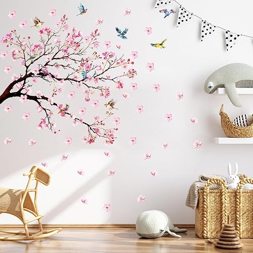 milaosk 2 Stickers Mural Rose Autocollants Mural Fleur Sticker Mural Autocollant Oiseau Branche de Fleurs Décoration Autocollant Muraux Murale de Fond de Maison pour Chambre Salon Chambre Enfants - Nail Gallerys