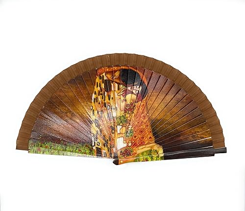 Éventail pliable avec motif de la nuit étoilée, tournesols, bisous, art classique (bleu-vert) - Nail Gallerys