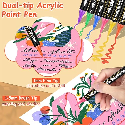 WOGOPRO Feutre Acrylique, 60 Couleurs Marqueur Peinture Acrylique, Contient 8 Couleurs Métalliques, Double Pointe Acrylic Paint Marker pour Pierres Bois Verre Toile Papier Céramique Plastique - Nail Gallerys