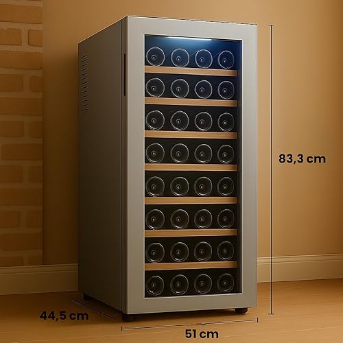 Générique Cave à Vin de Service Inox Premium – 25 ou 32 Bouteilles – Étagères en Bois, Température Réglable 6-14°C – Design Élégant pour Usage Domestique ou Professionnel (25 Bouteilles) - Nail Gallerys