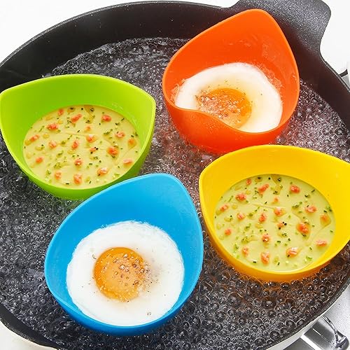 Lot de 4 pocheuses à œufs en silicone avec brosse à huile en bonus, tasses à pocher antiadhésives pour friteuse à air, four de cuisson ou cuisinière, sans BPA. - Nail Gallerys