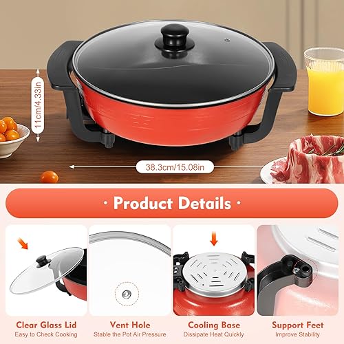 Fondue Chinoise,6L Double Pot Yin et Yang Fondue Multifonction Riz Électrique 1360W Revêtement Antiadhésif Contrôle Température,Pour Réunions Famille,Pique-Nique en Plein Air - Nail Gallerys