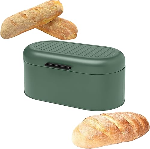 GALICJA ALEN Boîte à pain en acier revêtu par pulvérisation - Panier à pain moderne - Boîte de rangement pour pain - Boîte de rangement pour pain - 34 x 18 x 16 cm - Vert - Nail Gallerys