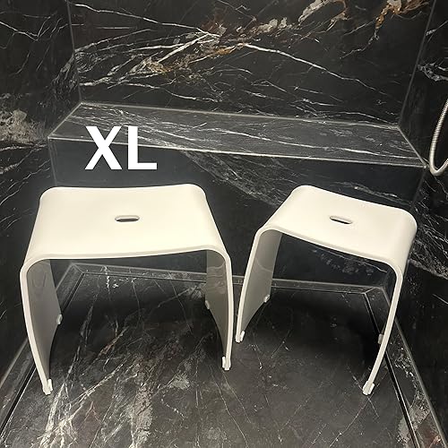 Libaro Tabouret de Douche XL MÉRANO en Acrylique - Siège de Bain Antidérapant en Design Moderne - Capacité Max. 180 kg - Chaise Douche, Banc de Salle de Bains, Siège Baignoire (Transparent) - Nail Gallerys