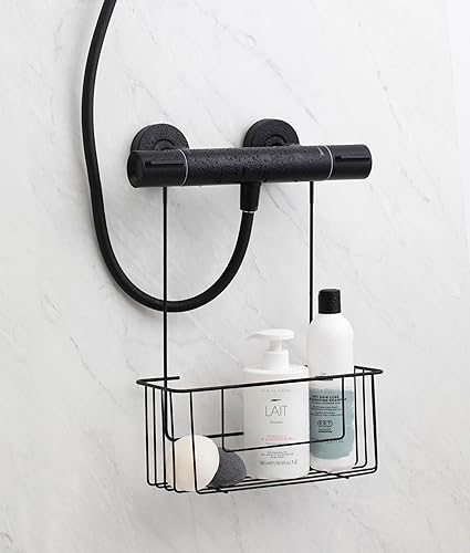 TATAY Étagère de Douche avec Crochet Air, 100% Inoxydable, Design Moderne, Noir, Dimensions 28 x 12,5 x 39 cm - Nail Gallerys