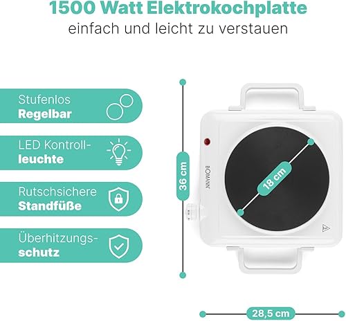 Bomann EKP5027CB Plaque de cuisson 1500 Watts Thermostat réglable Blanc - Nail Gallerys