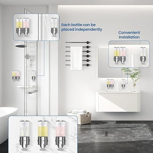 Distributeur de shampooing et d'après-shampoing, distributeur de savon pour douche, distributeur de savon de douche à 3 compartiments sans perçage, distributeur de shampooing, après-shampoing, gel - Nail Gallerys