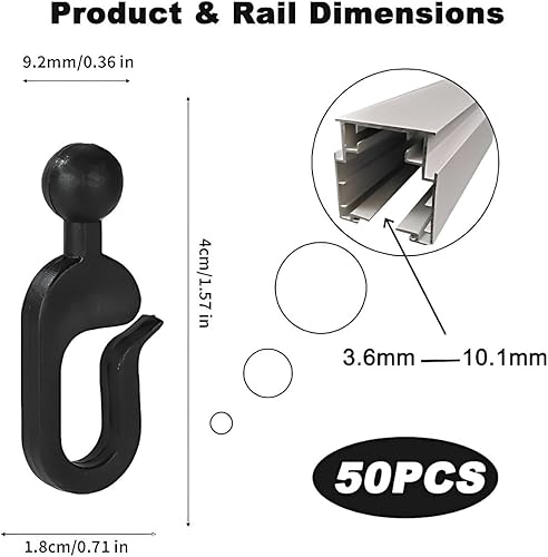 50 Pièces Crochets Rideaux Pergola, 42.5x15mm Noir Plastique Antirouille à Glissement Fluide, Rideau Pour Pergola avec Anneaux Invisibles - Accessoires D'extérieur Résistants au Vent pour Moustiquaire - Nail Gallerys