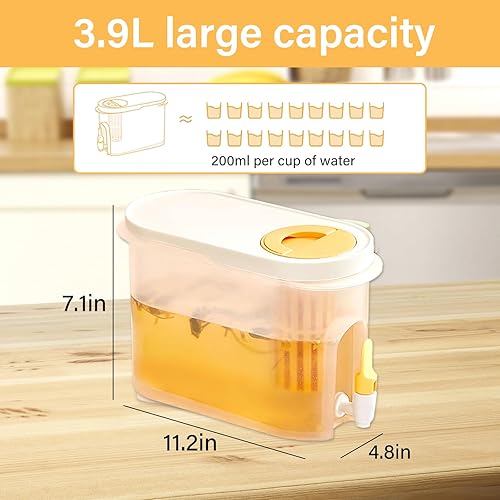 3.5L Distributeur Boisson avec Robinet de,Distributeur Boisson Frigo avec Couvercle,Fontaine a Boisson en Plastique Alimentaire,pour thé glacé réfrigérateur camping jus boissons - Nail Gallerys